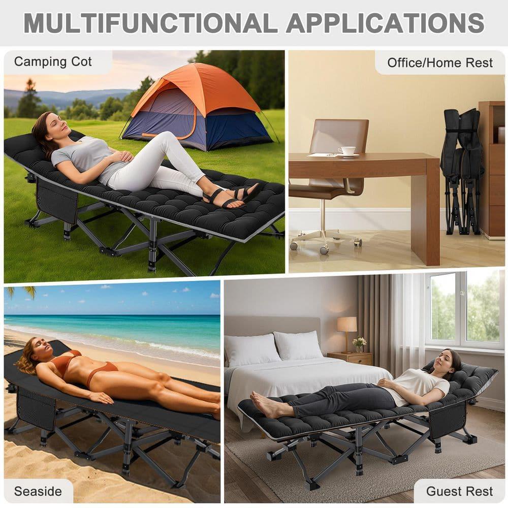 ABORON Portable Folding Camping Cot with 2 Sided Cushion & Carry Bag, 75''x28'' Folding Sleeping Cots, Folding Bed Cot for Adults & Kids