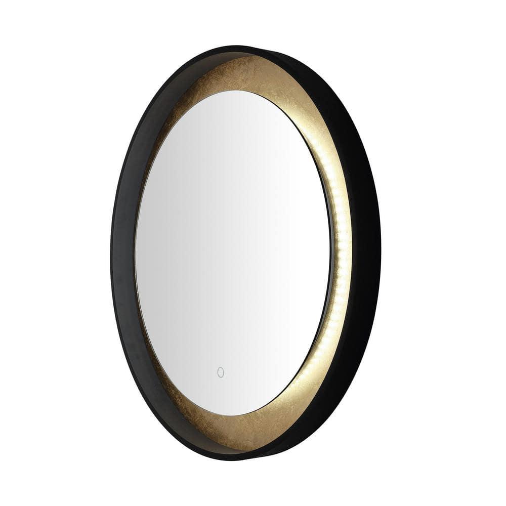 SAFAVIEH Erdem 30 Inch Aluminum Led Mirror, Black/Gold Leaf