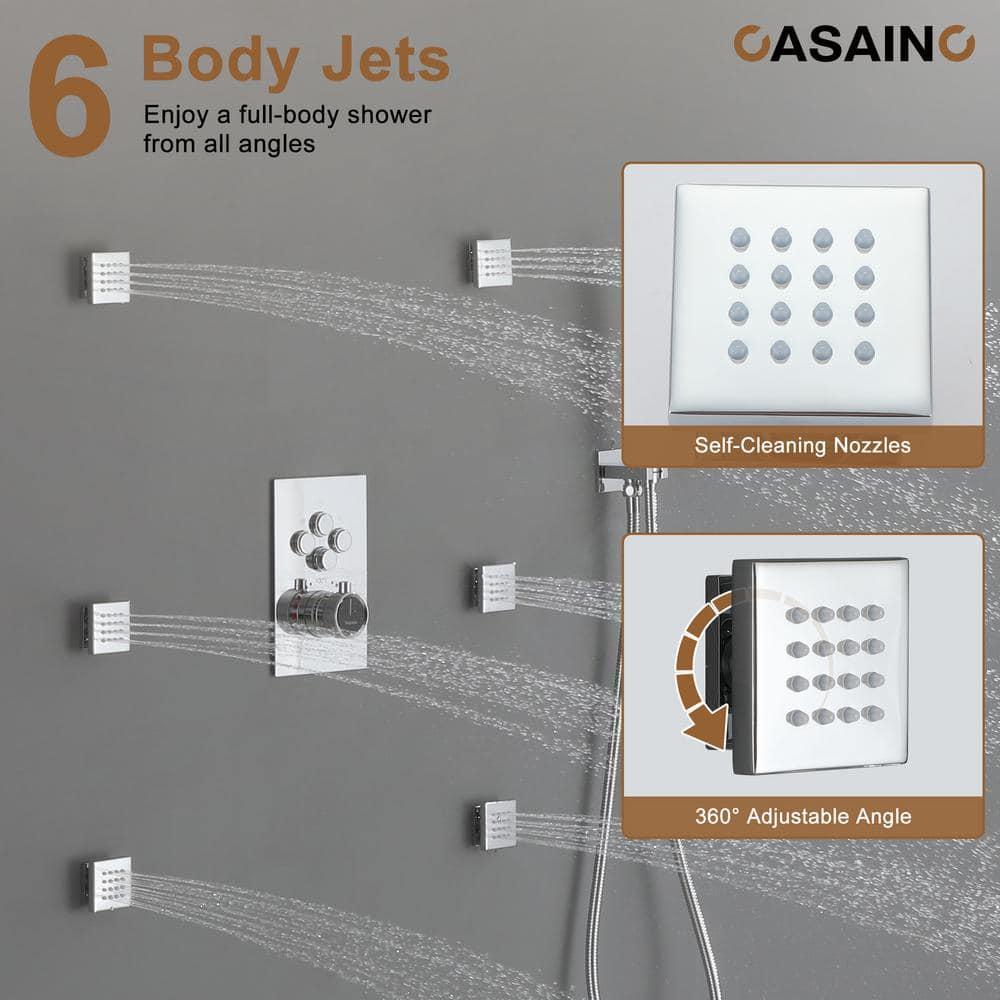 CASAINC CS6228-12CH Dual Shower Head Thermostatic Rainfall Shower System with Rough in-Valve and Shower Body Spray