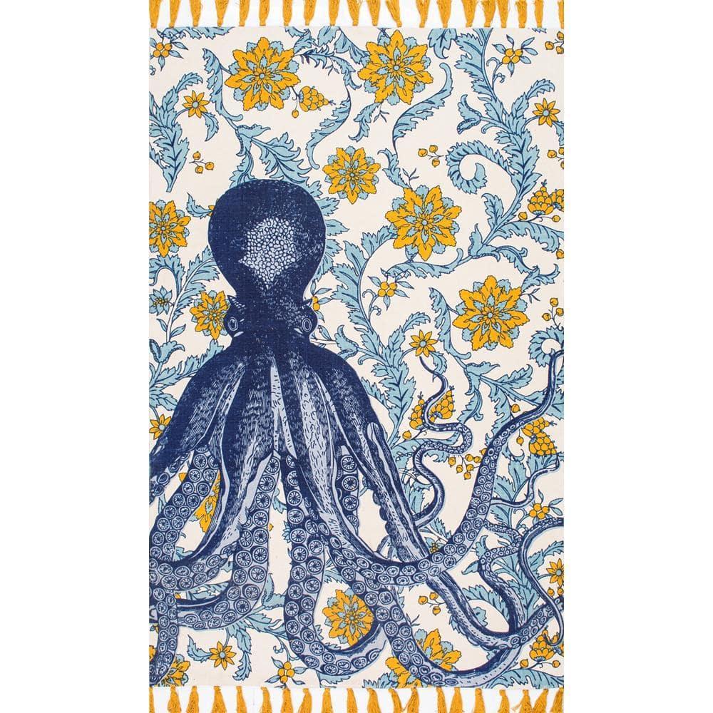 Thomas Paul Thomas Paul Octopus Tasseled Blue/Yellow Area Rug