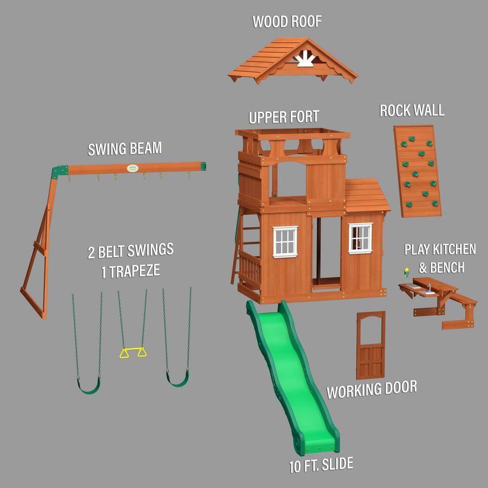 Backyard Discovery Shenandoah Cedar Wood Swing Set, Slide, Clubhouse, Playhouse, Kitchen