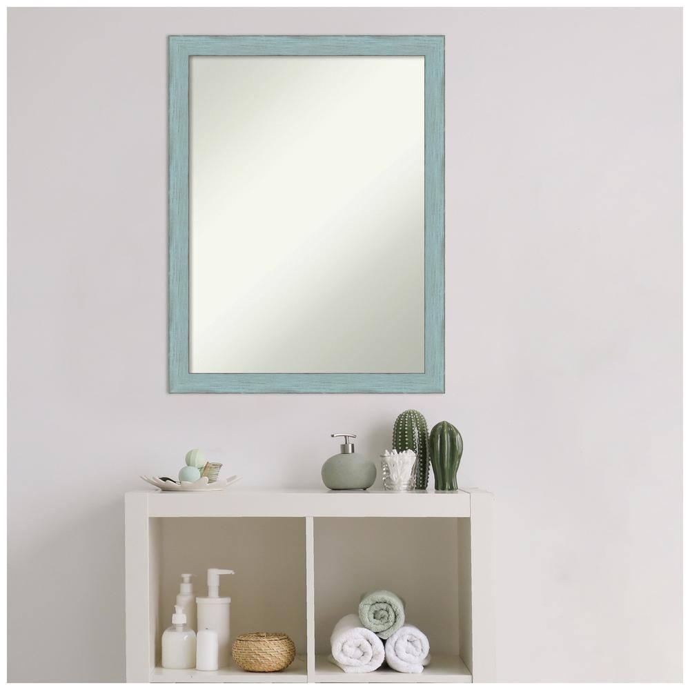 20" x 26" Non-Beveled Sky Blue Rustic Wood Bathroom Wall Mirror - Amanti Art: Rectangle Vanity Decor with Mounting Hardware