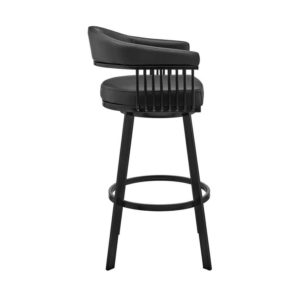 Armen Living Indoor Bronson 25" Counter Height Swivel Bar Stool in Black Finish and Black Faux Leather