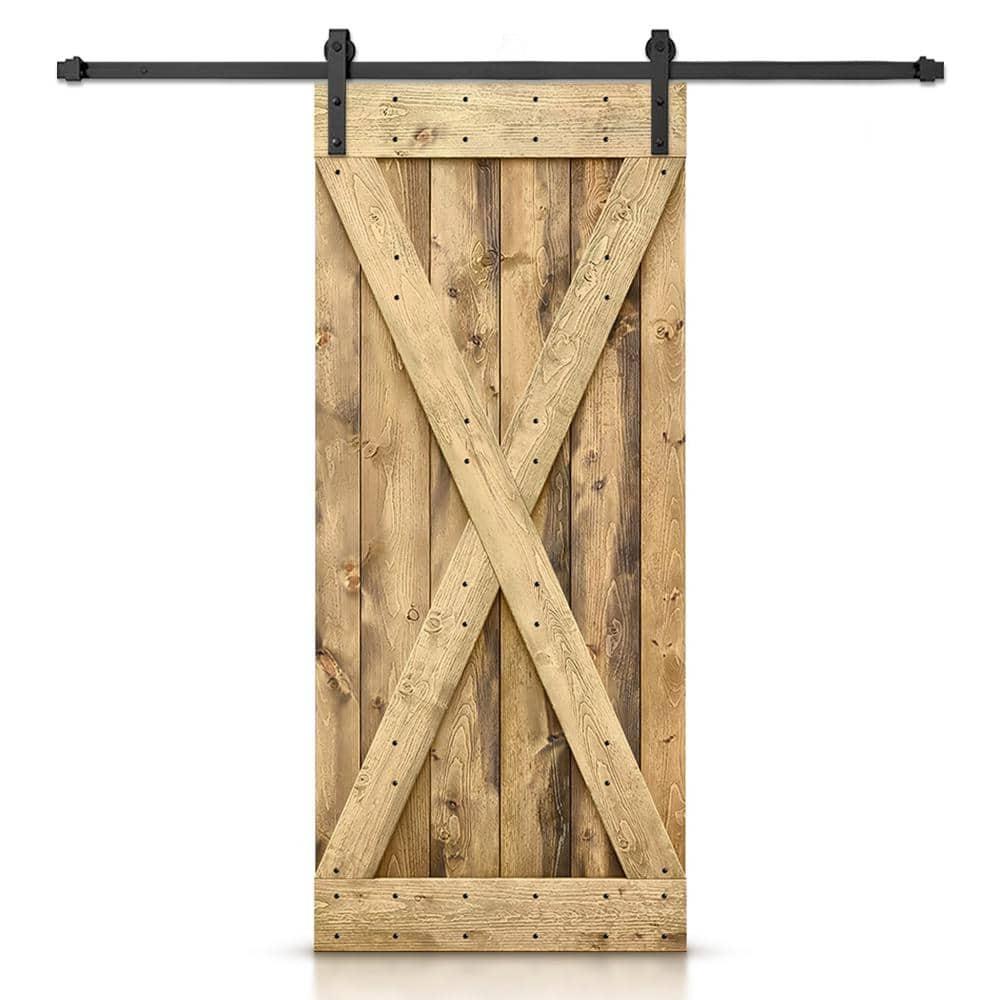 Calhome 84'' Solid Wood Paneled Stained with Installation Hardware Kit Barn Door