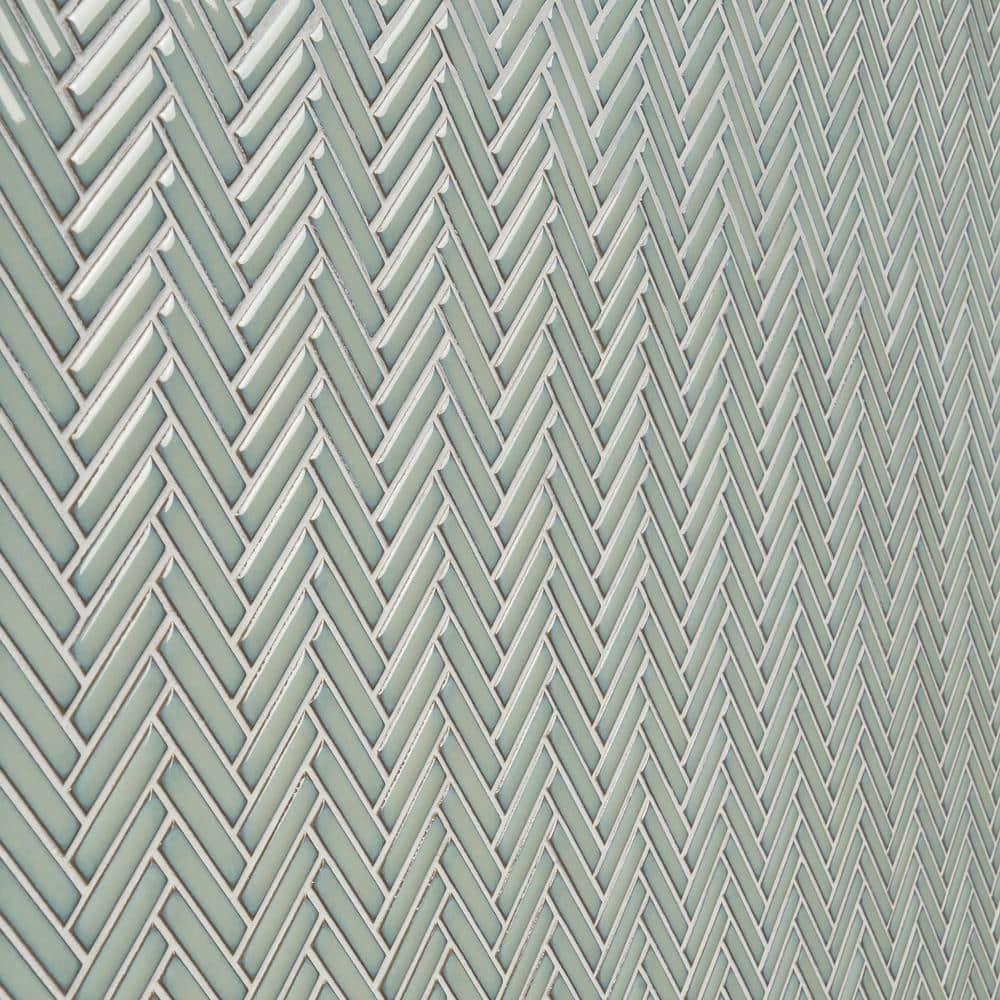 Monogram Herringbone 11.14 in. x 11.14 in. Glossy Porcelain Mosaic Floor And Wall Tile (0.86 Sq. Ft. / Each)