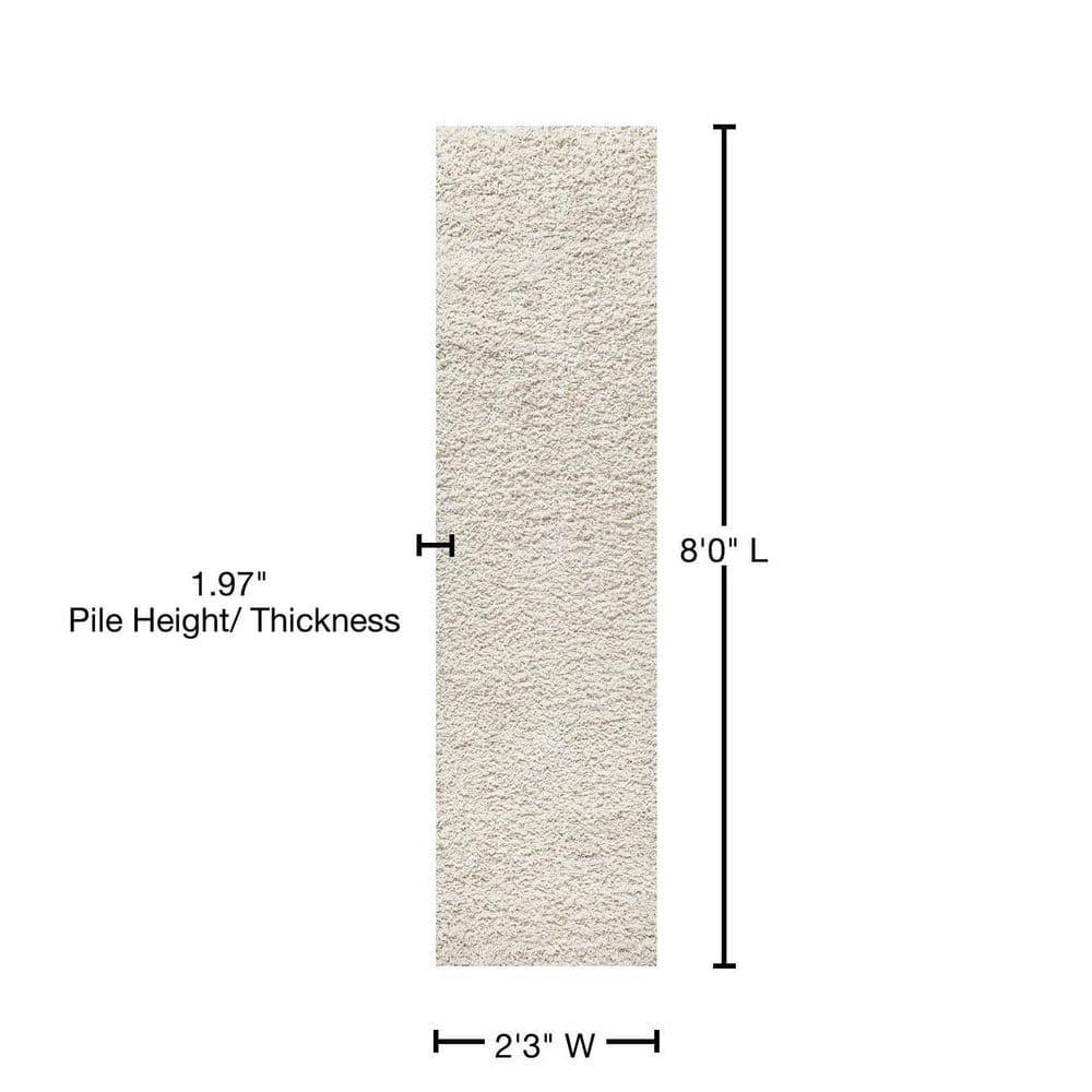 2'x8' Mercer Shag Plush Area Rug, Cream - JONATHAN Y