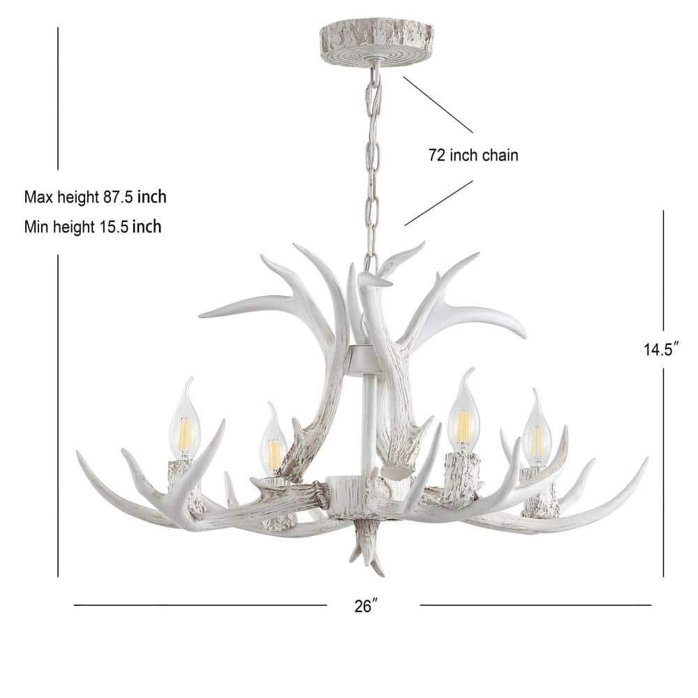 JONATHAN Y JYL6301B Eldora 26" Adjustable Resin Antler 4-Light LED Chandelier, Farmhouse, Glam, Transitional, Rustic, Cottage for living room, dinning room, bedroom, office Bulb Included, White