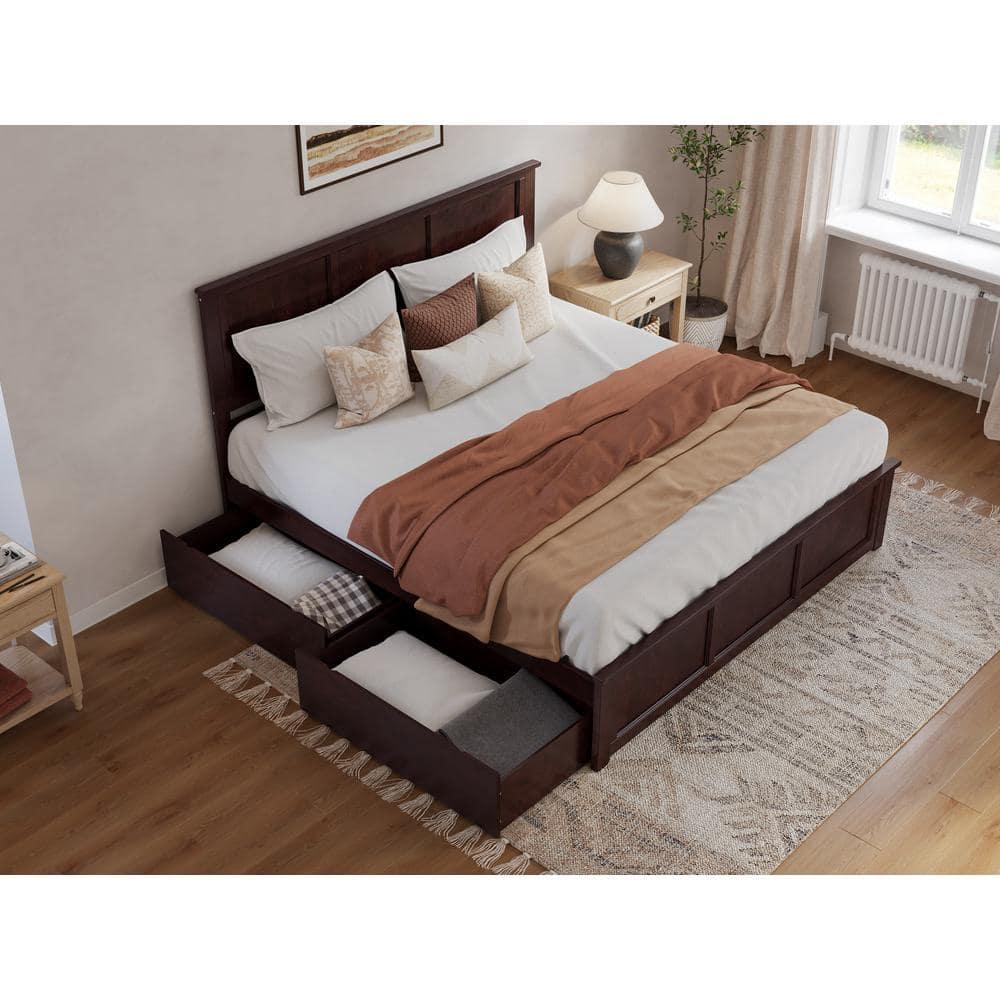 Madison Solid Wood Platform Bed with Matching Footboard & Storage Drawers