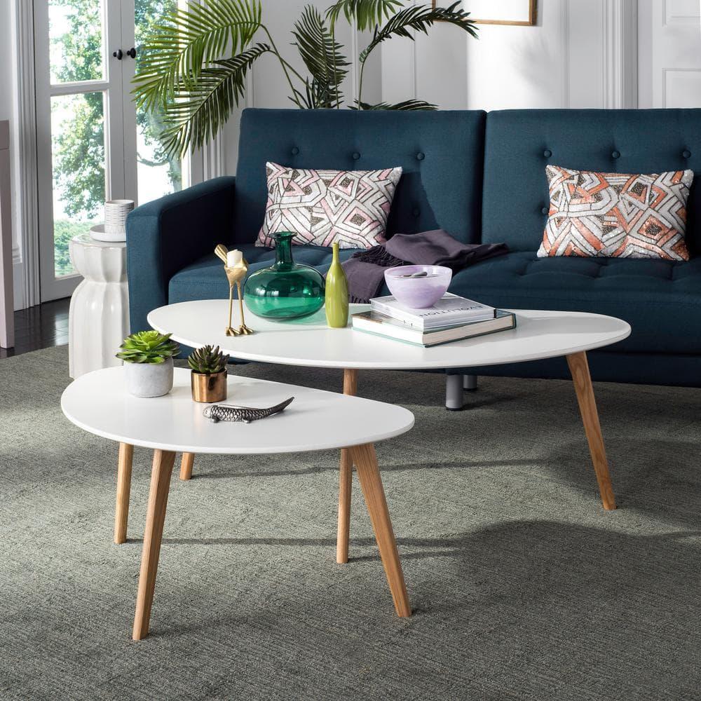 Olida Double Coffee Table - White/Oak - Safavieh