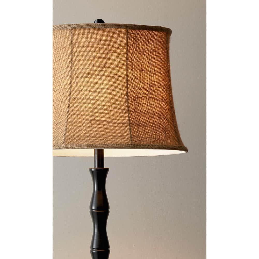 62" 3-way Stratton Floor Lamp Black - Adesso: Burlap Shade, Metal Body, UL Listed, Modern Decor
