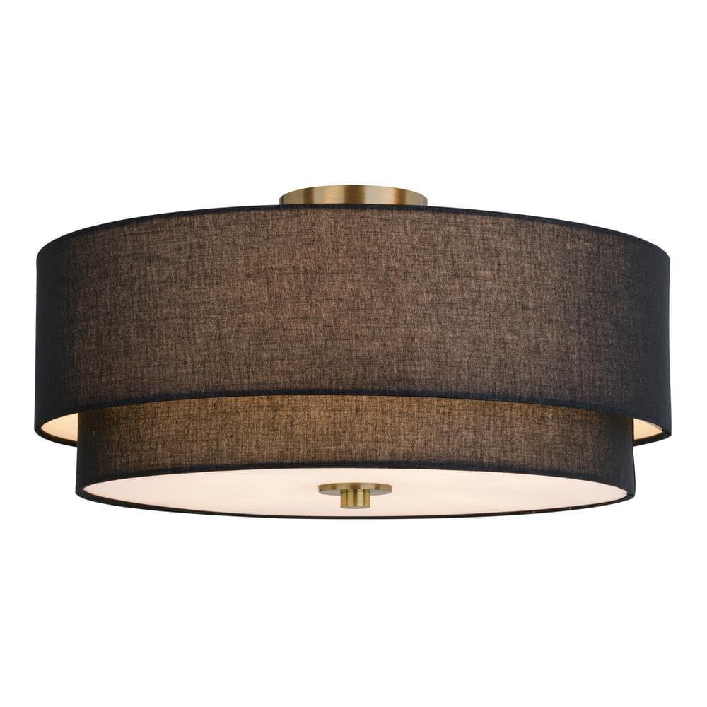 VAXCEL Burnaby Mid-Century Modern Semi Flush Mount Ceiling Light White Linen Drum Shade, Matte Brass, 20.5 inch