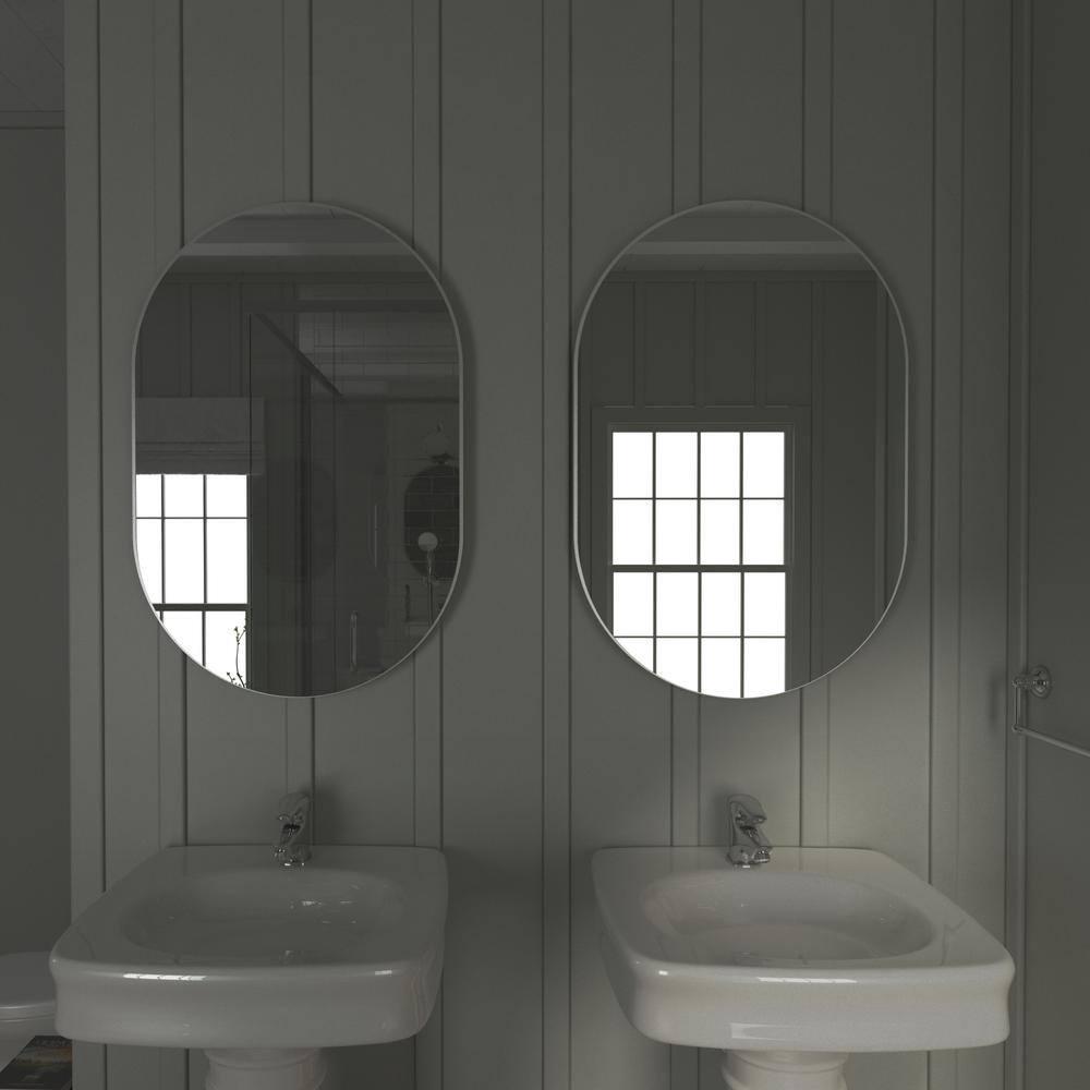 Arpella  Nuova Metal Framed Oval Mirror in Matte Black or Polished Chrome 24 x 36 - Chrome