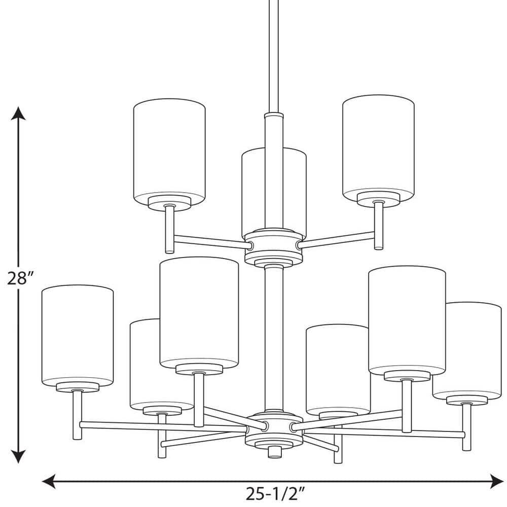 Progress Lighting Replay 9-Light Two-Tier Chandelier, Brushed Nickel, White Glass Shade