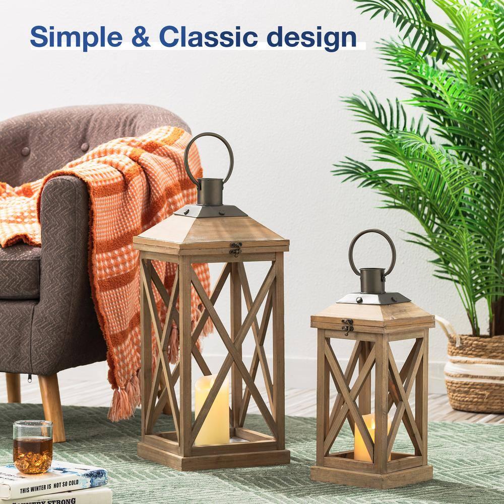 Set of 2-Mondern Brown Farmhouse Wooden Lantern
