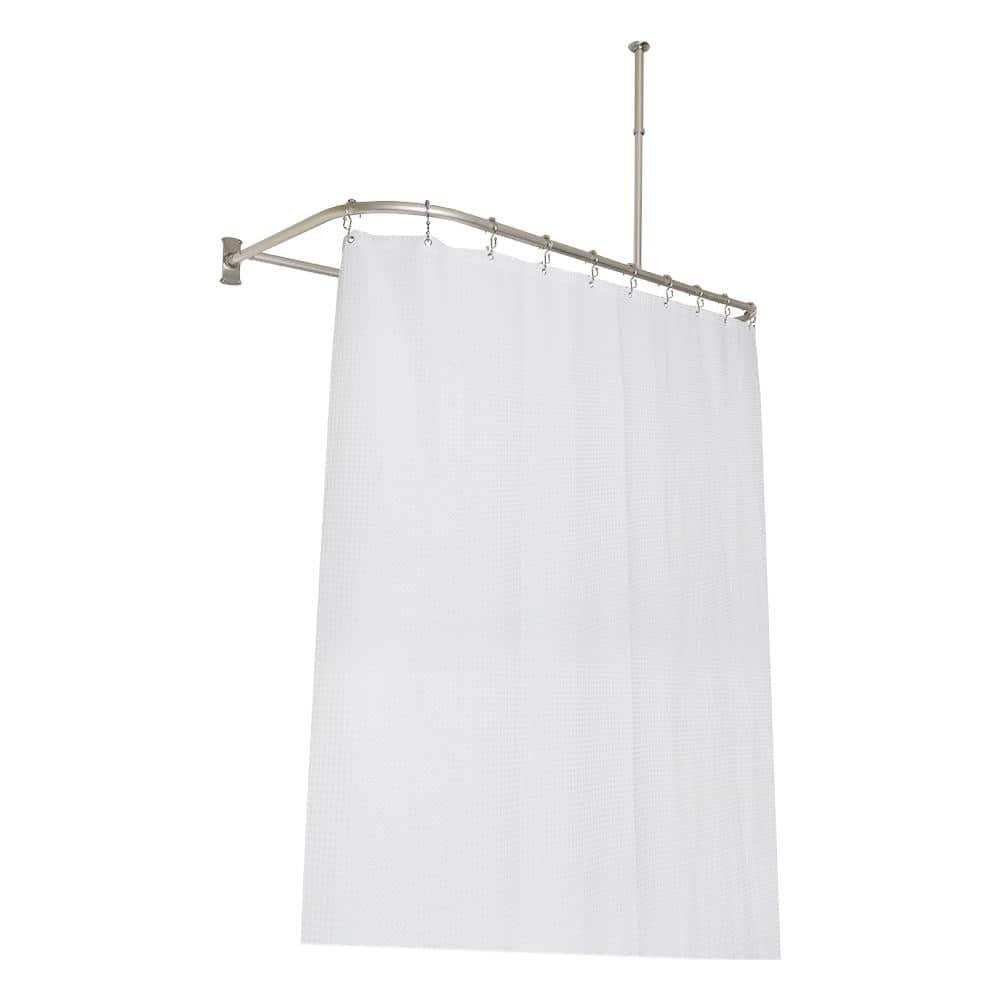 Utopia Alley Durable Rustproof Aluminium Crafted Shower Rod With Ceiling Support for Freestanding Tubs and Bathtubs, D Shape Curved Shower Rod, 60" Large Size by 25", Brushed Nickel