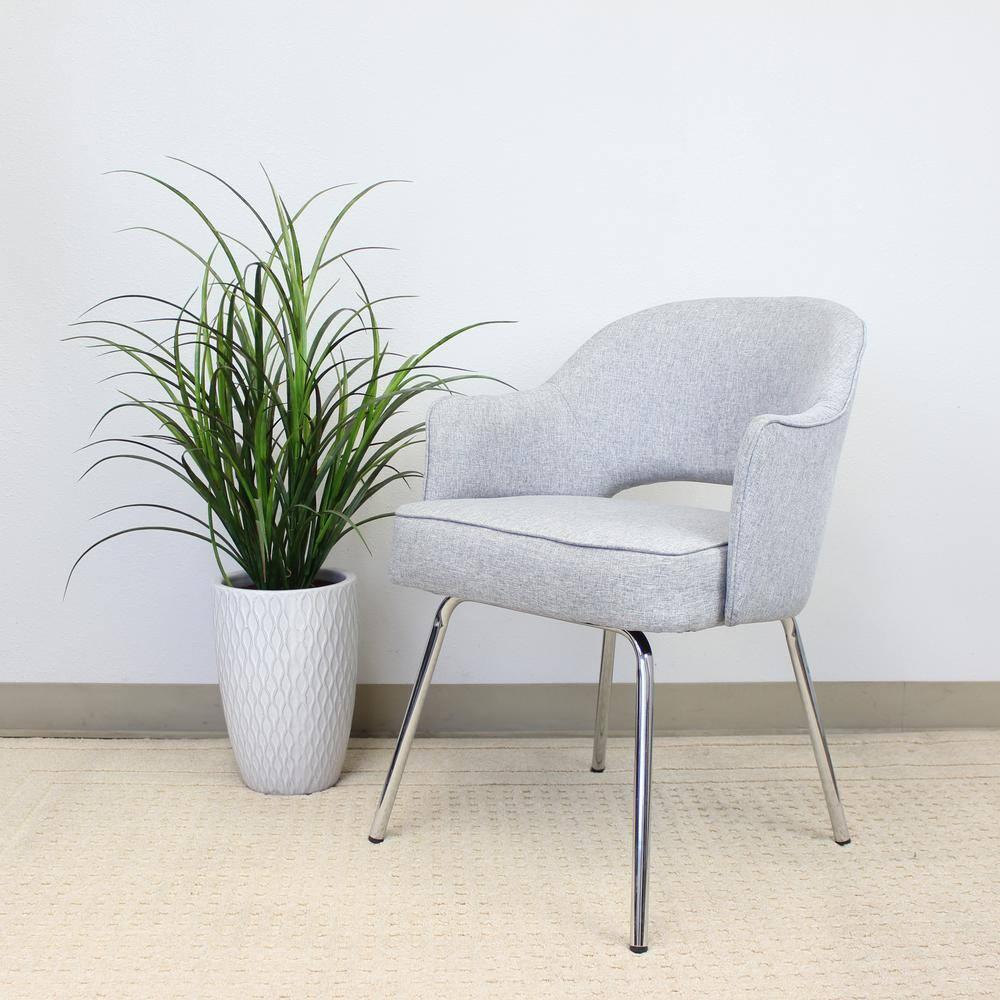 Guest Chair Gray Linen - Boss Office Products: Chrome Base, Mid-Century Modern, 275lbs Capacity