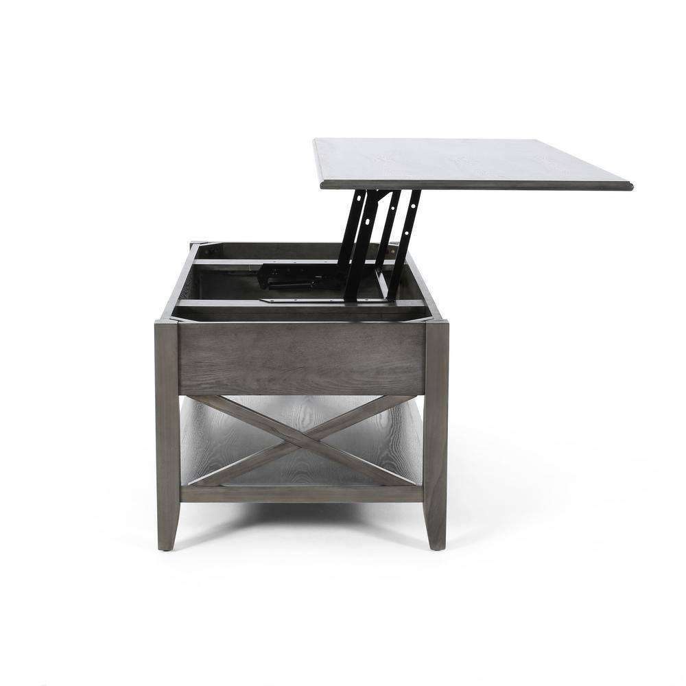 Noble House Moses Farmhouse Faux Wood Lift Top Coffee Table, Gray