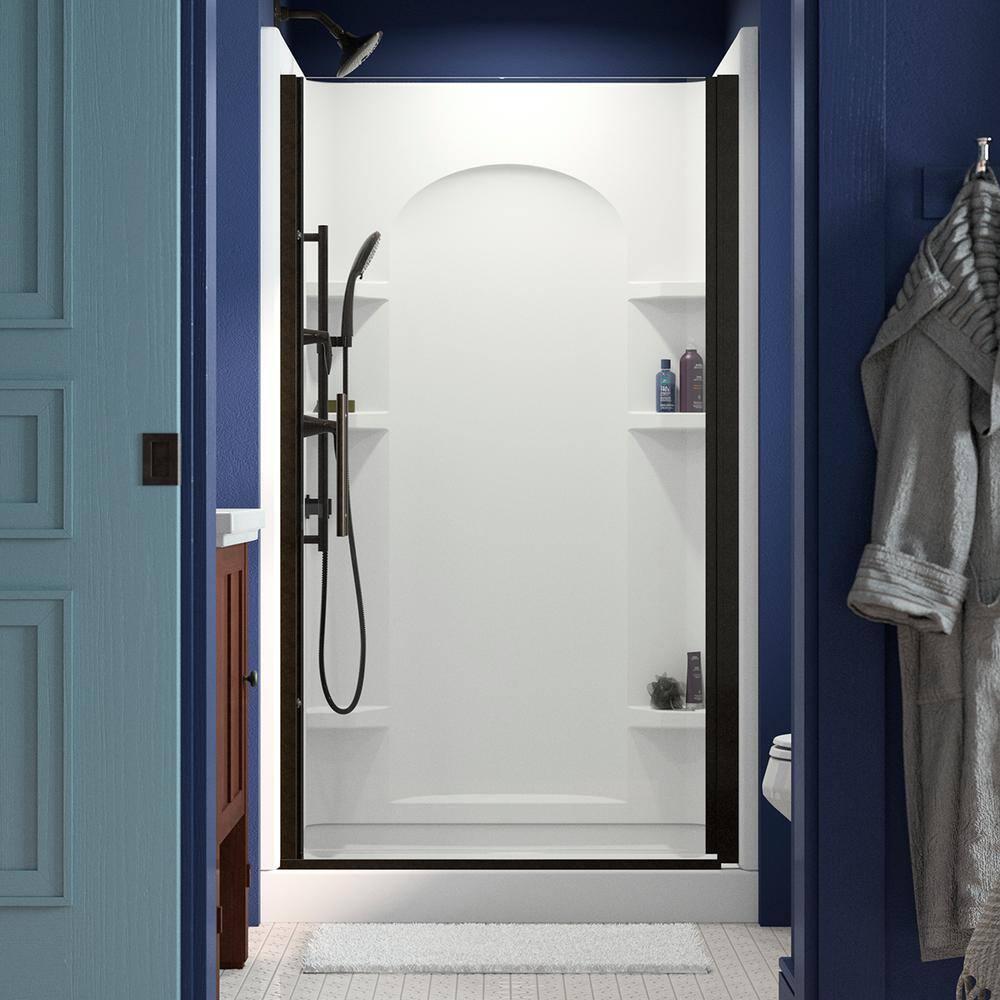 Ensemble Curve 34 in. x 42 in. x 77 in. Shower Wall and Base Kit with Center Drain in White