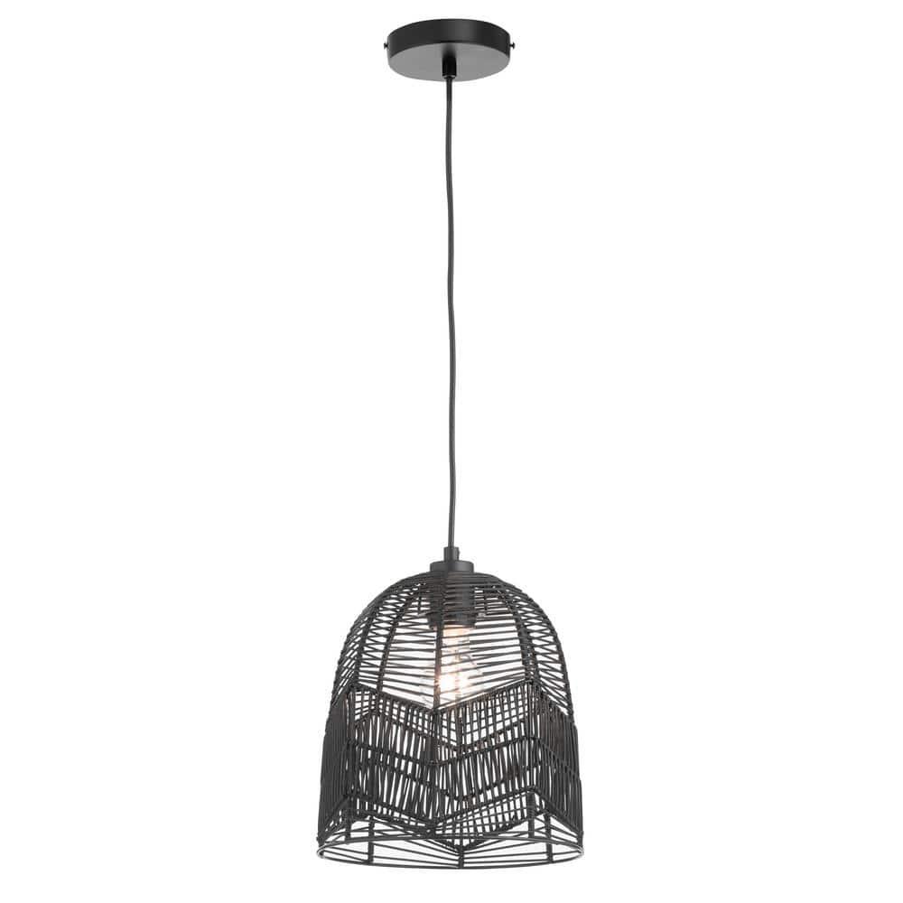 10"W Amher 1-Light Black Rattan Pendant Light
