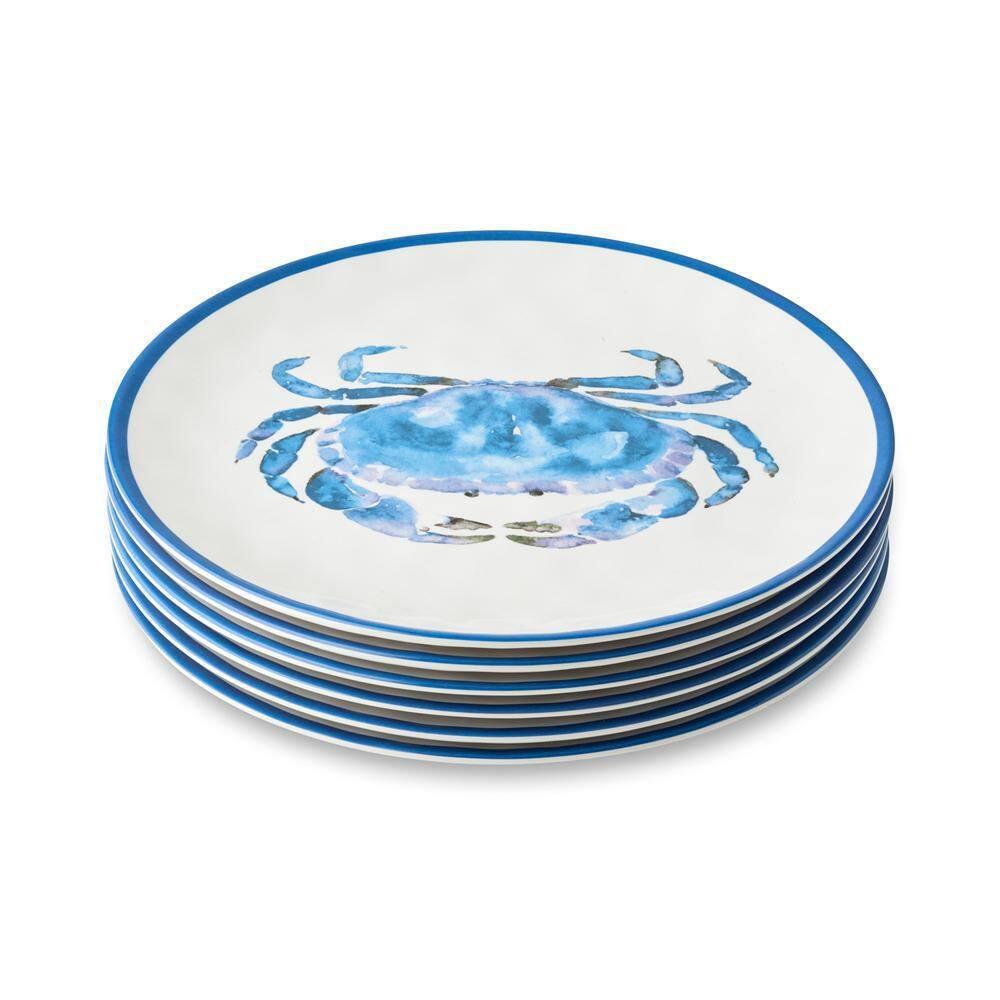Blue Crab Melamine 11-Inch Dinner Plates Set for Coastal Dining