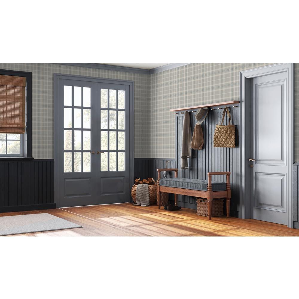 NextWall Argos Grey & Blue Tailor Plaid Peel and Stick Wallpaper - 20.9 in. W x 18 ft. L Roll