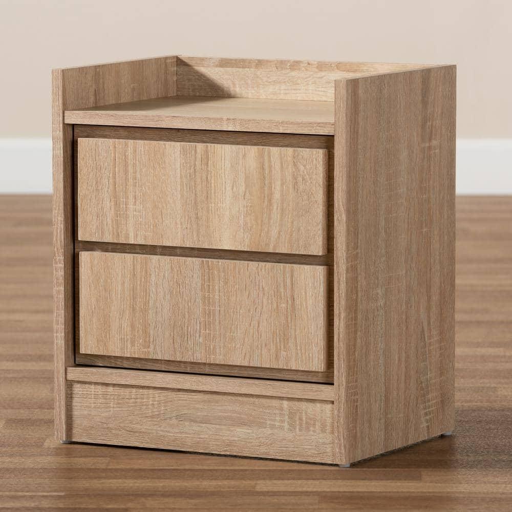 2 Drawers Hale Wood Nightstand Oak - Baxton Studio