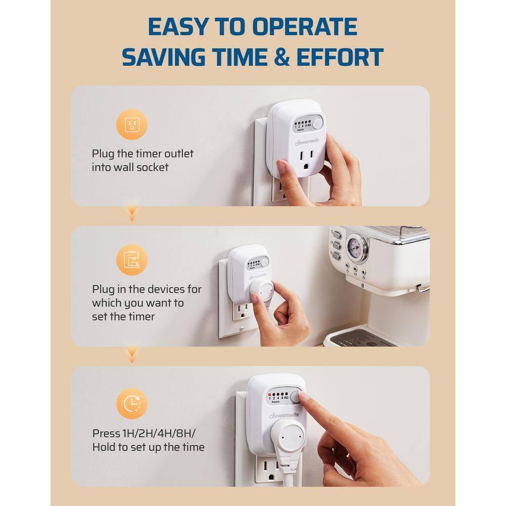 Indoor Countdown Timer Outlet, Timers for Electrical Outlets, Auto Shut Off Safety Outlet, 1-3-Prong Grounded Outlet