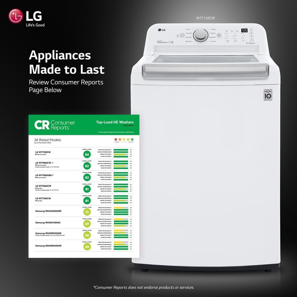 LG WT7150CW 5.0 Cu. Ft. White Mega Capacity Top Load Washer with TurboDrum™ Technology