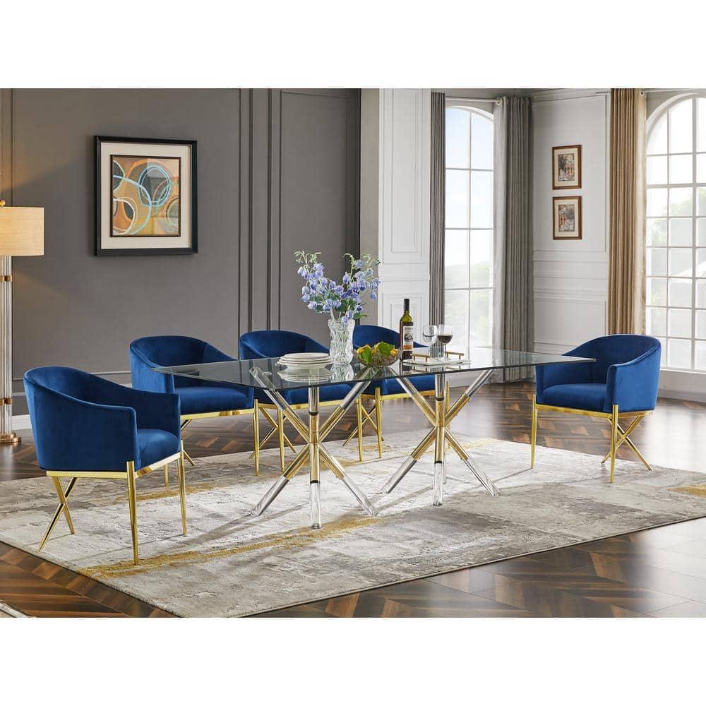 Best Master Dalton Navy Velvet Side Chairs in Gold