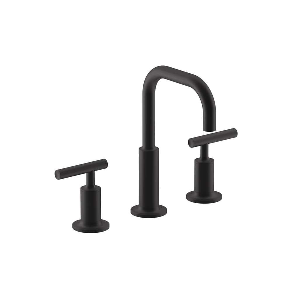 Purist® Widespread Faucet with Drain Assembly Low Lever Handles and Low Gooseneck Spout