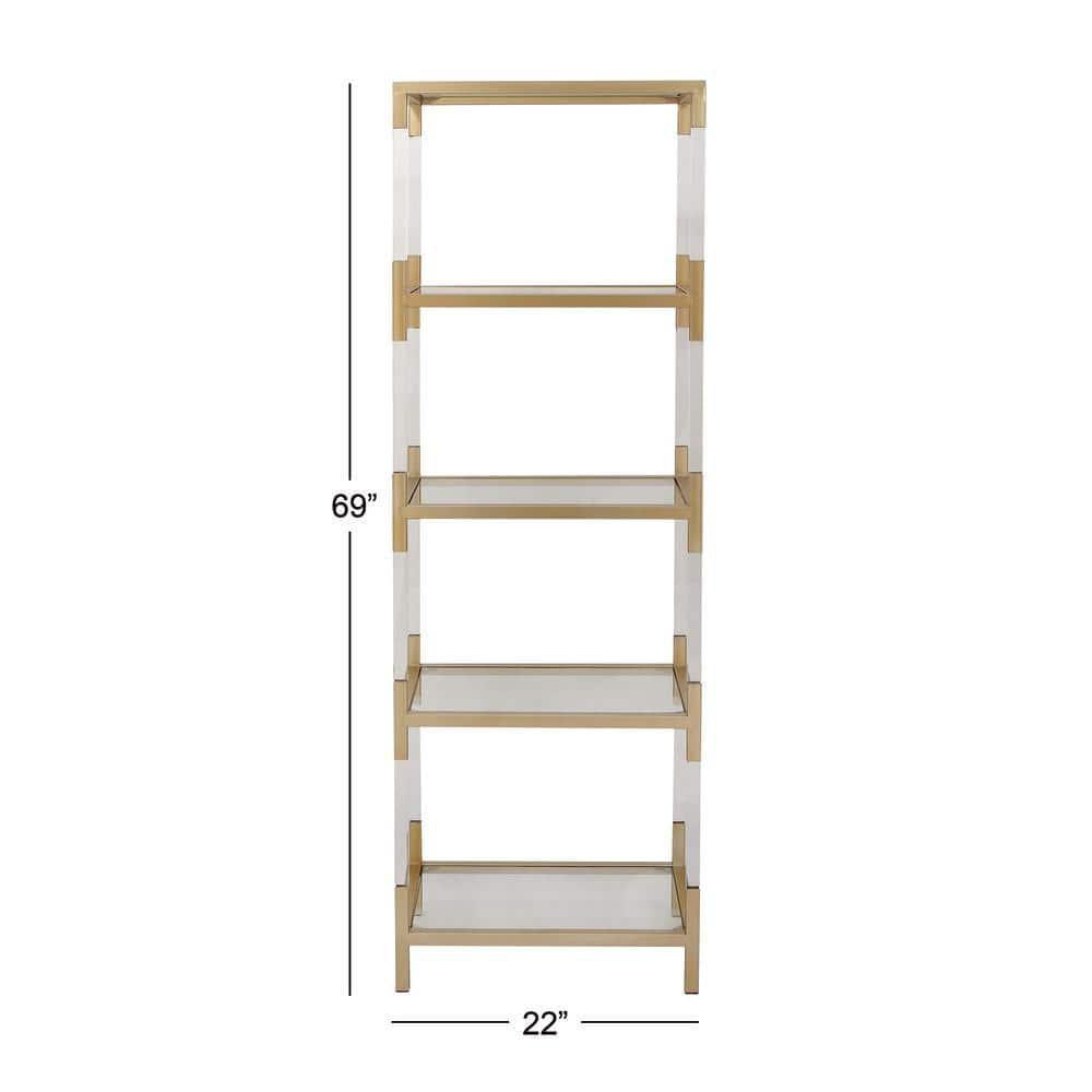 69" Metal and Acrylic Bookcase Gold - Olivia & May: No Assembly, 5 Fixed Shelves