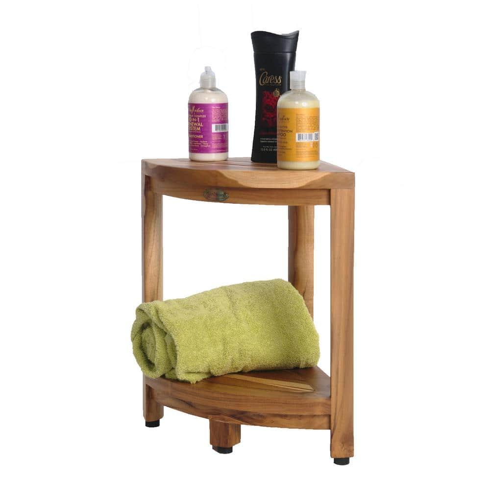 12" SnazzyCorner ED980 Wide Teak Shower Bench with Shelf - EcoDecors