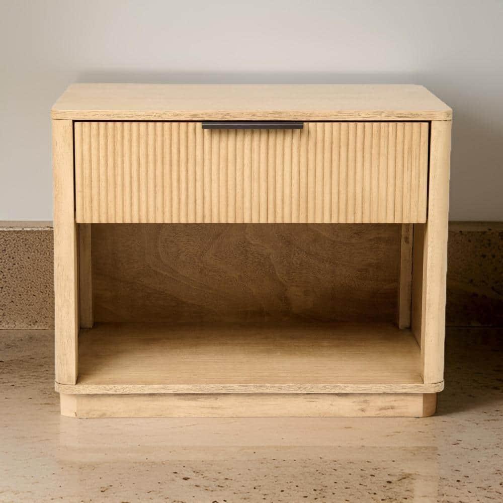 Benjara Noe Celia 32 Inch Nightstand, 1 Drawer, Shelf, Metal