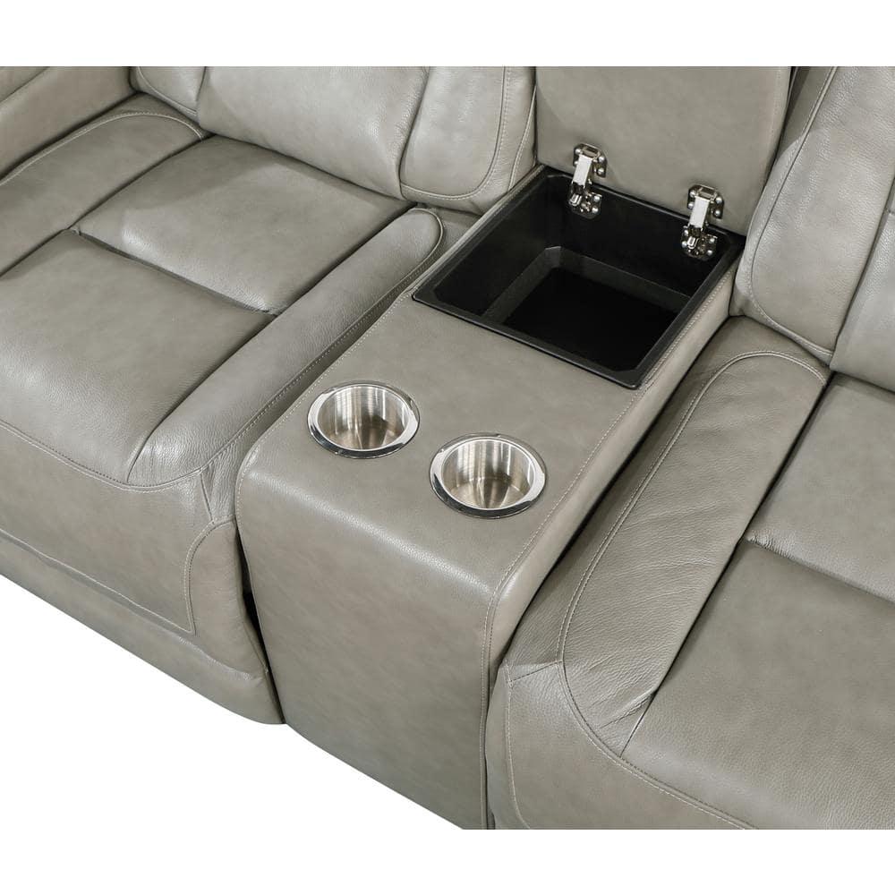 New Classic Furniture Breckenridge Leather Power Console Loveseat in Gray