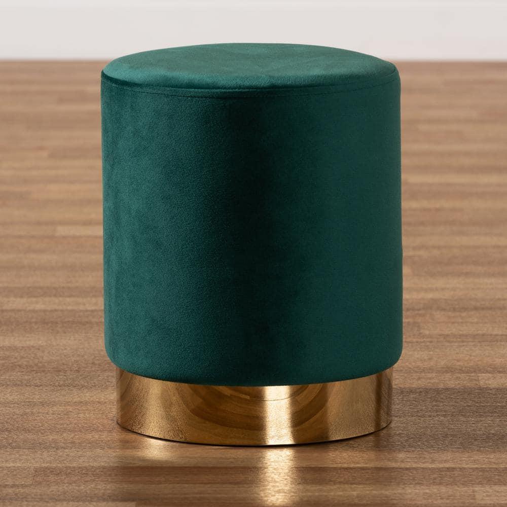 Chaela Velvet Metal Ottoman Green/Gold - Baxton Studio: Luxurious Footstool, Modern Bench Design