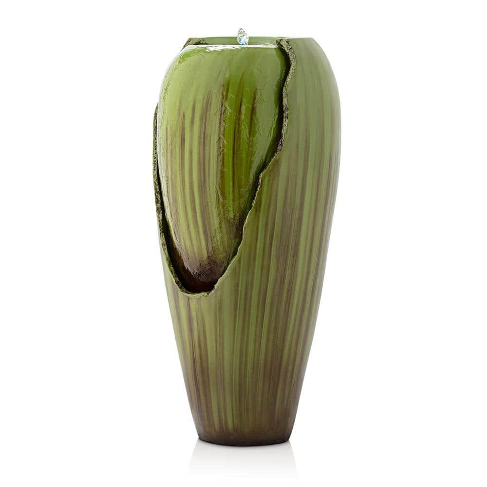 Green Antique Jar Outdoor Water Fountain with LED Lights