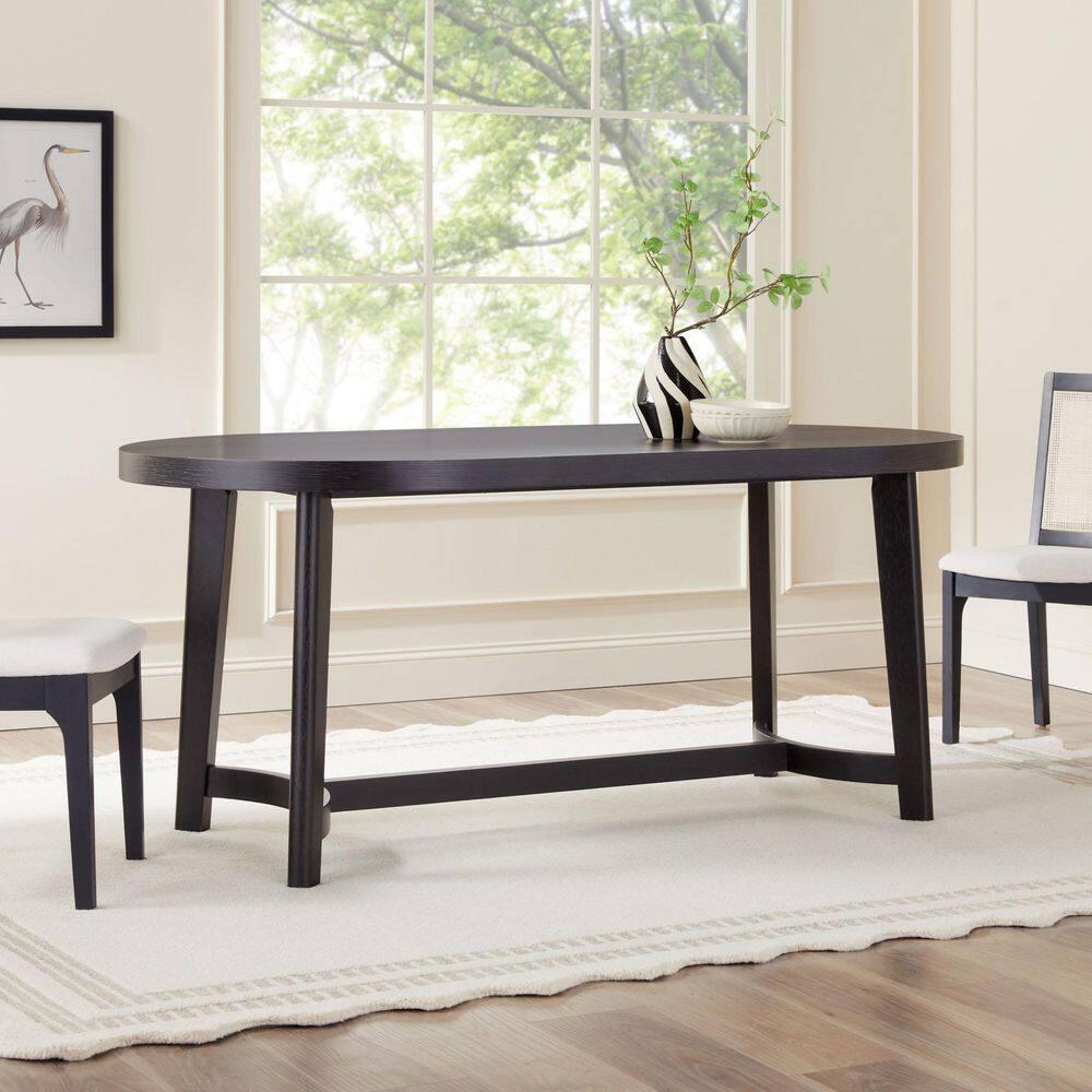 Walker Edison Modern Farmhouse Rustic Solid Oak Wood Oval Dining Table for 6 - Black Oak