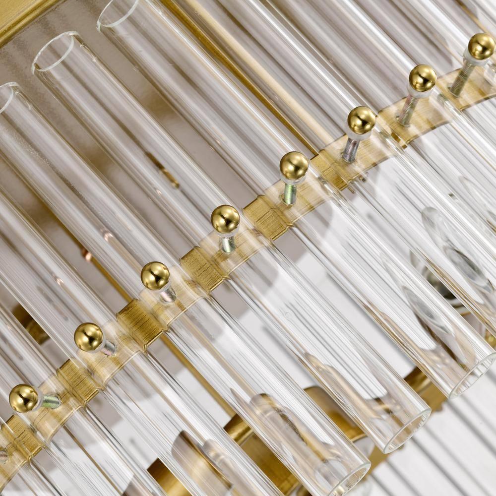 Luxury Round Antique Brass Metal with Tube Crystal 18 Inch Semi Flush Mount, Unique Elegant Ceiling Light, Hand-polished Close to Ceiling Light, Flush Mount Light for Living Room, Dining Room, Bedroo