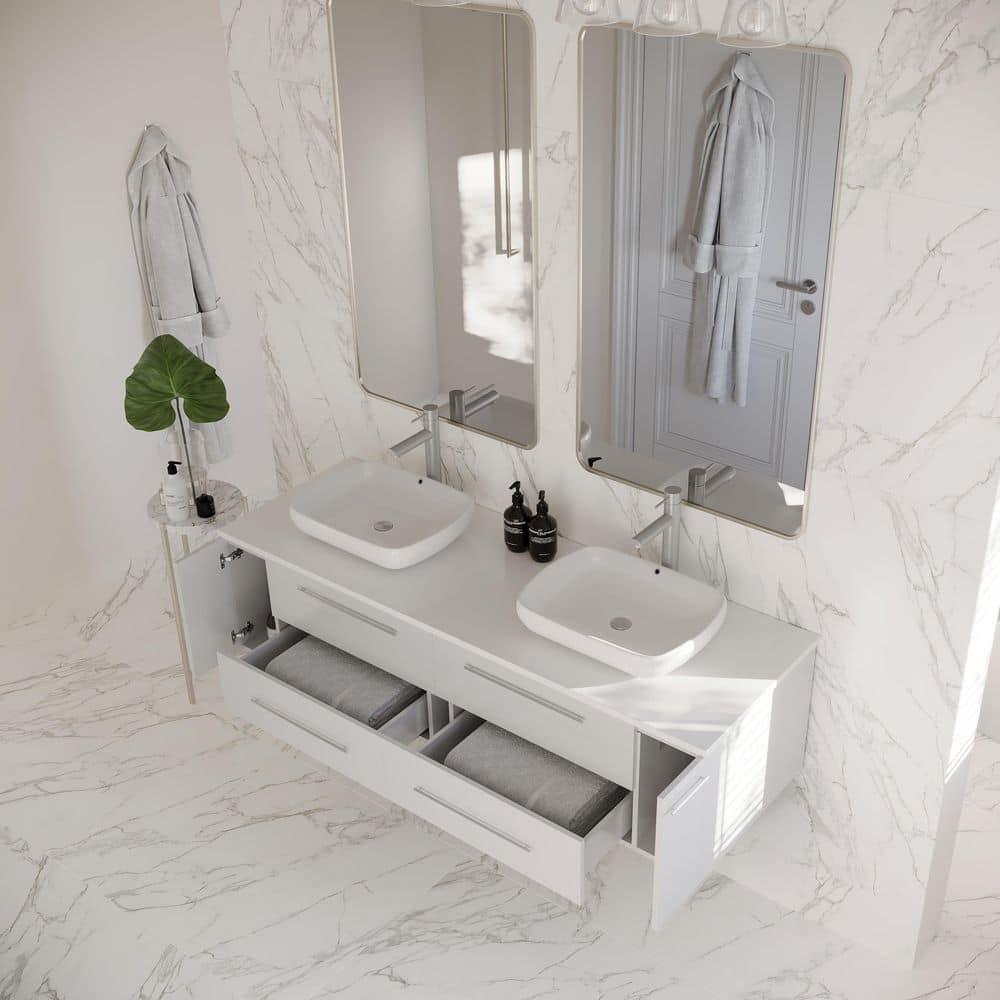 Fresca Lucera 60" Wall Mount Double Sink Modern Bathroom Vanity with Top and Vessel Sinks