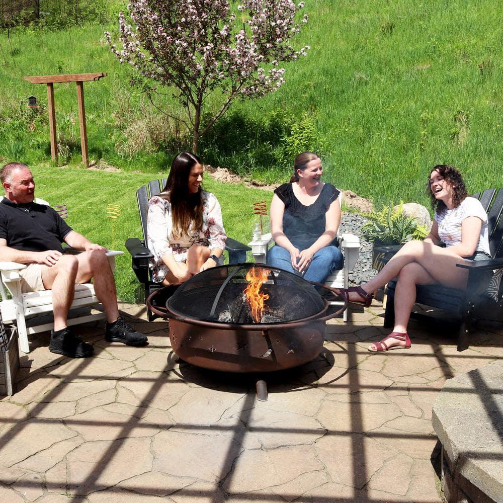 Sunnydaze Cosmic 42" Round Wood-Burning Bronze Finish Steel Fire Pit with Spark Screen