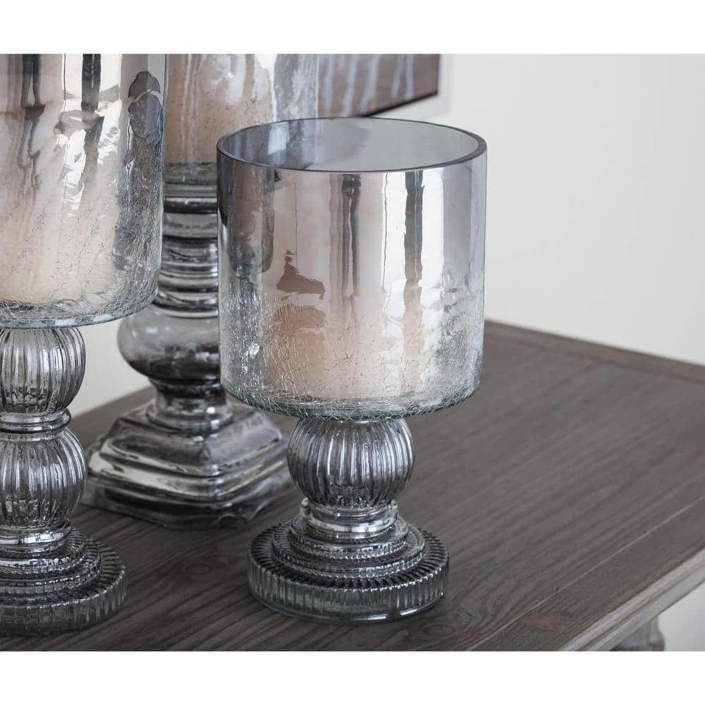 DecMode Black Glass Handmade Turned Style Pillar Hurricane Lamp with Smoked Glass Finish