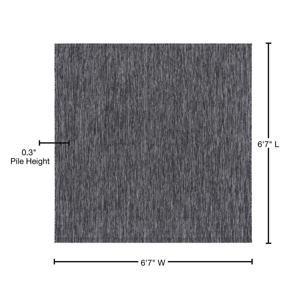 SAFAVIEH Courtyard Mitre Geometric Indoor/Outdoor Area Rug, Black/Grey, 6'7" x 6'7" Square