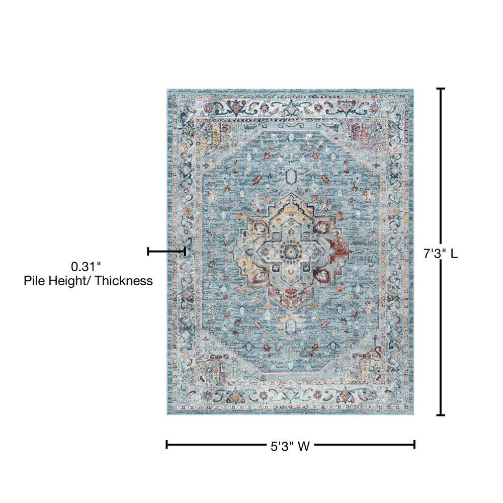 Tayse Wakefield 5 x 8 (ft) Loomed Polypropylene Gray Blue Rectangular Indoor Area rug