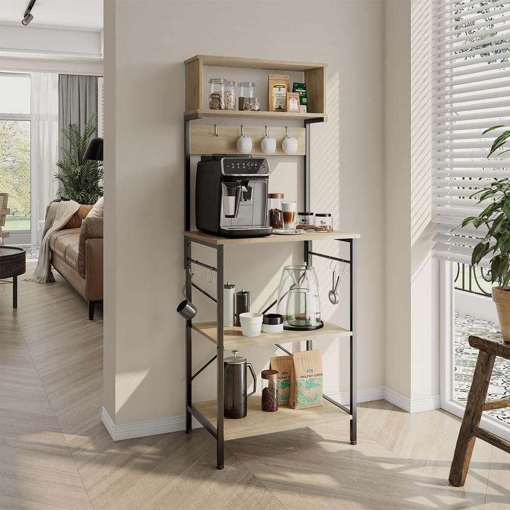 Bestier 5 Tier Microwave Stand, Coffee Bar Table with Storage for Small Space Kitchen 24in Light Oak