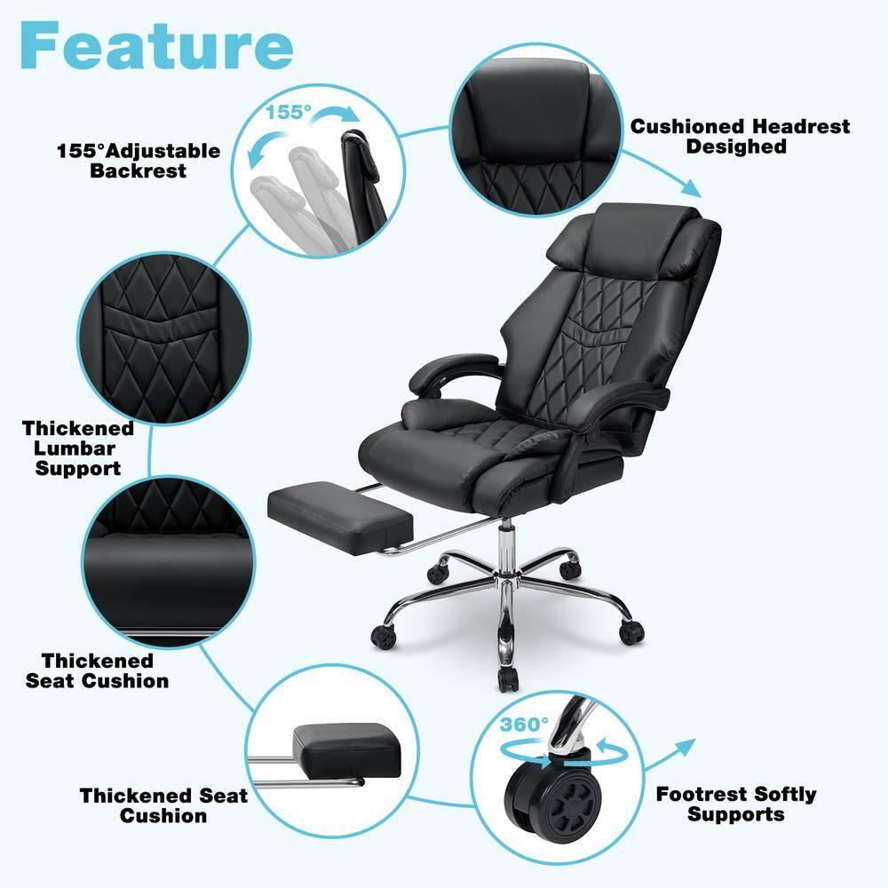 Hoffree Executive Office Chair Big and Tall Office Chair with Footrest Reclining Leather Chair High Back Ergonomic Computer Desk Chair with Lumbar Back Support for Home Office 500lbs, Black