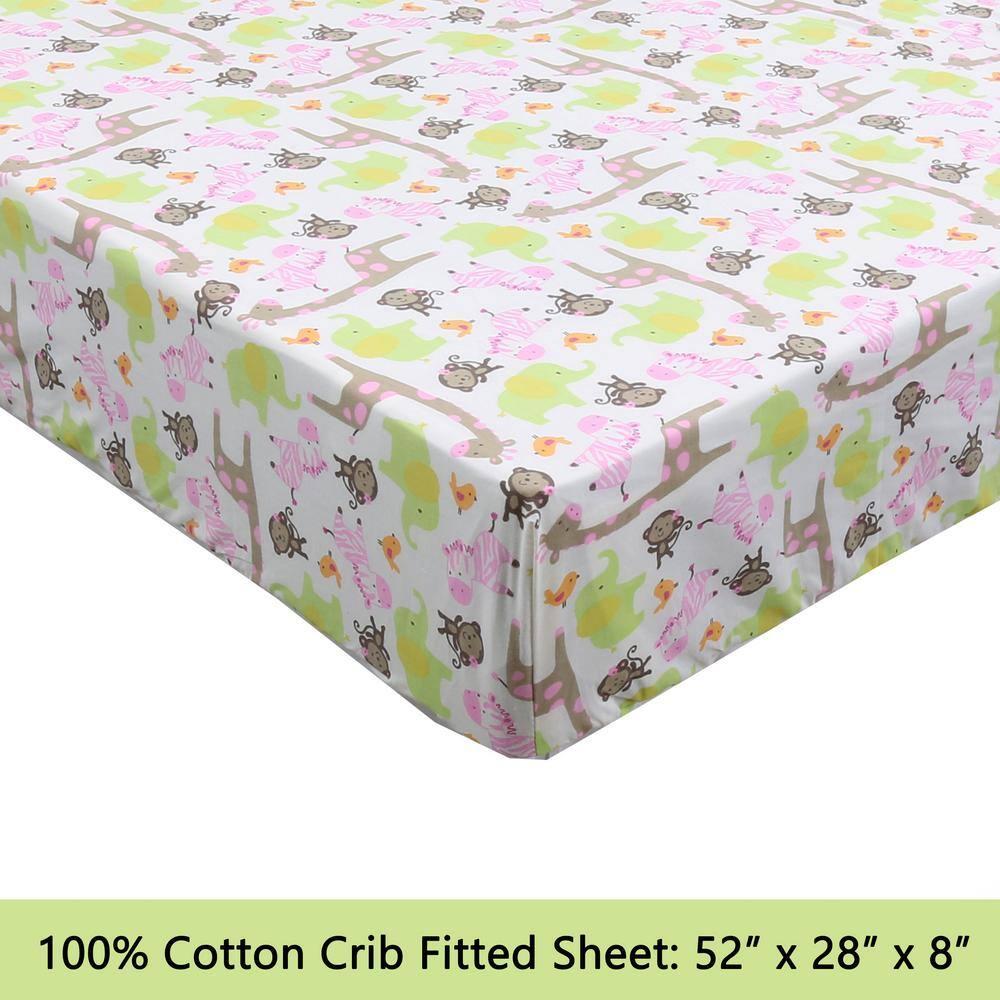 3-Piece Cotton Toddler Sheet Set for Kids Boys & Girls (Animals, Fish, Sports, Floral) Zoo Friends