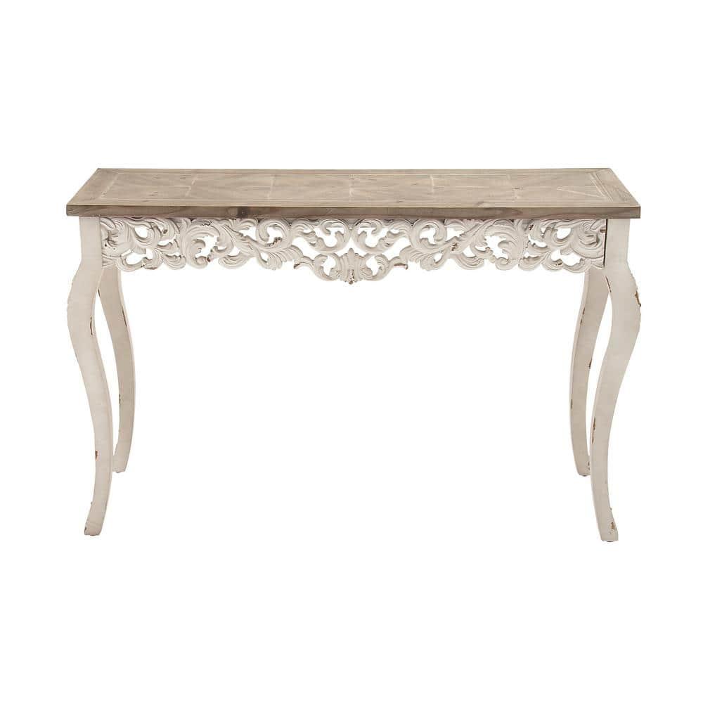 Wood Parisian Design Floral Ornate Detailing Console Table White - Olivia & May