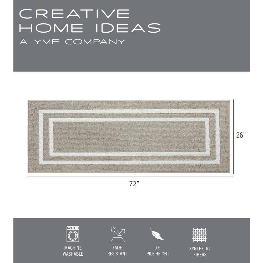 Double Border Machine Tufted Performance Light Gray/White Rug