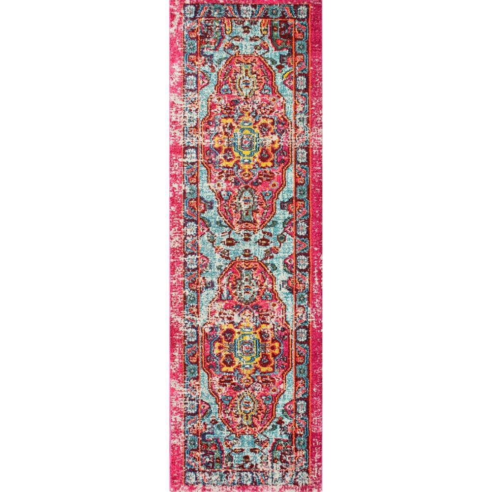 Nuloom Corbett Medallion 2x10 Runner Indoor Area Rug for Living Room Bedroom Dining Room Entryway Hallway Kitchen, Fuchsia/Ivory