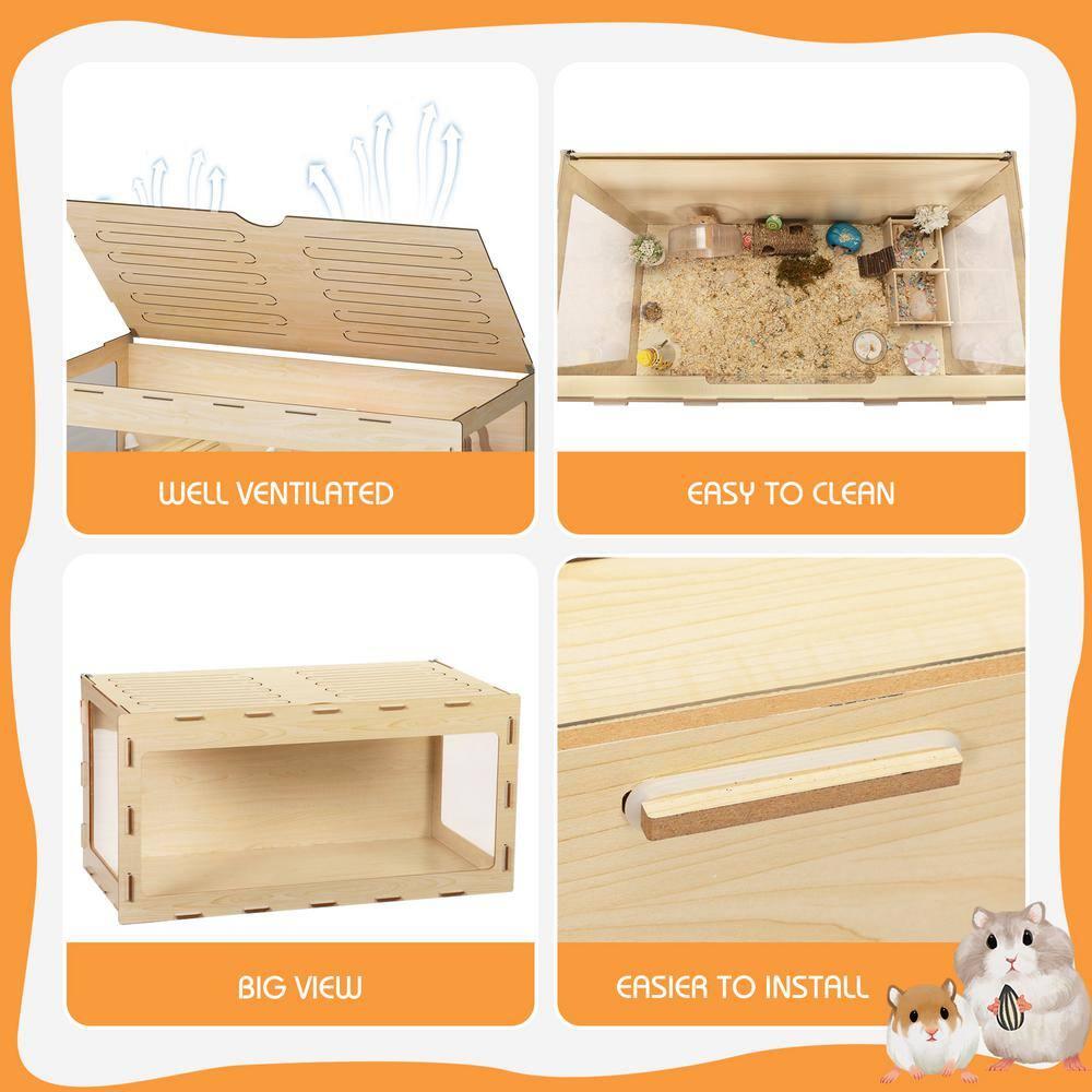 COZIWOW Large Wooden Hamster Cage,Habitat Shelter W/Acrylic Board,Flip Top